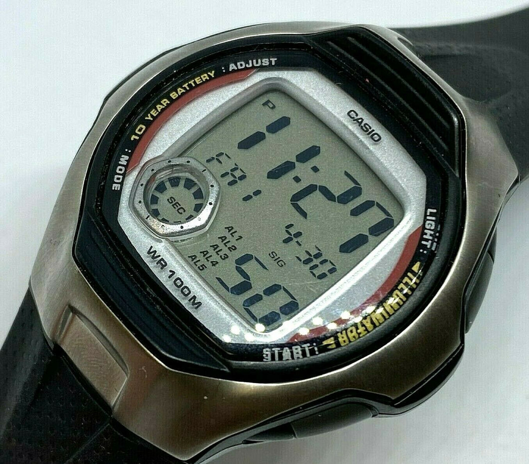 Casio W-751 Mens 100m Silver Digital Alarm Chrono Quartz Watch Hours~New Battery