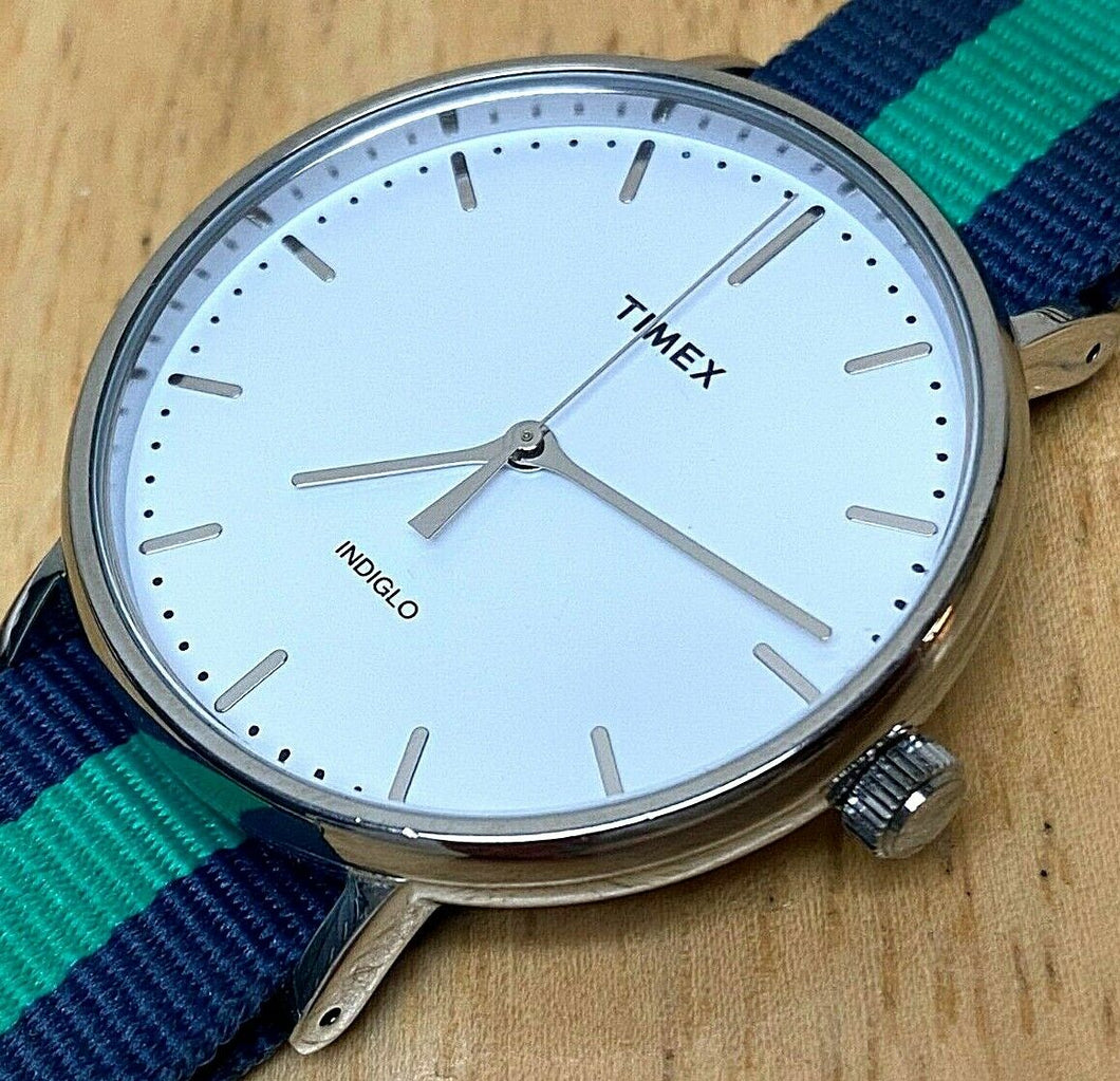 Timex Indiglo 40mm Mens 30m Silver White Analog Quartz Watch Hours~New Battery