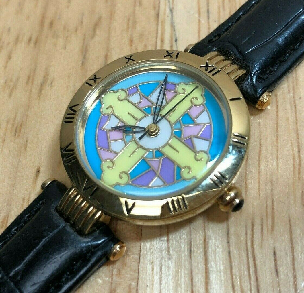 Japan Movt Cross Dial Lady Gold Tone Roman Analog Quartz Watch Hours~New Battery