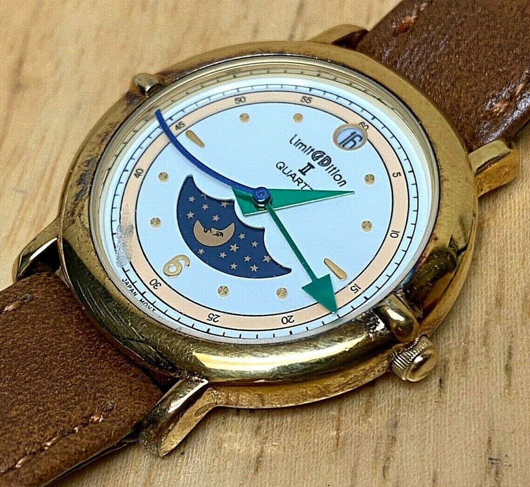 Limitedition II John Zaboyan Men Moon Phase Analog Quartz Watch Hour~New Battery