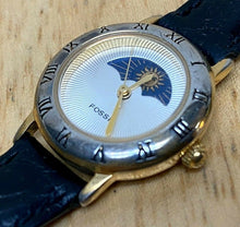 Load image into Gallery viewer, VTG Fossil FM-1876 Lady Moon Phase Dual Tone Leather Quartz Watch Hours~New Batt
