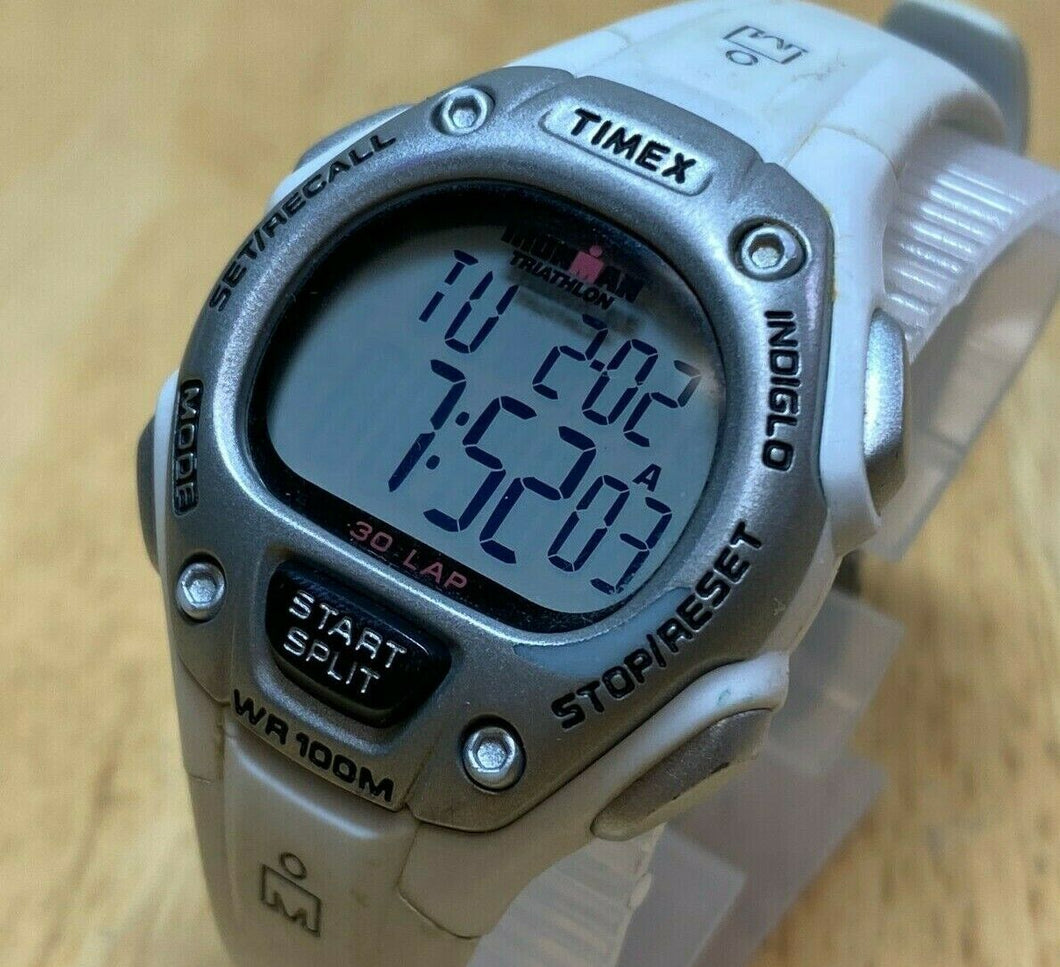 Timex Ironman Lady 100m Silver White Digital Alarm Chrono Watch Hour~New Battery