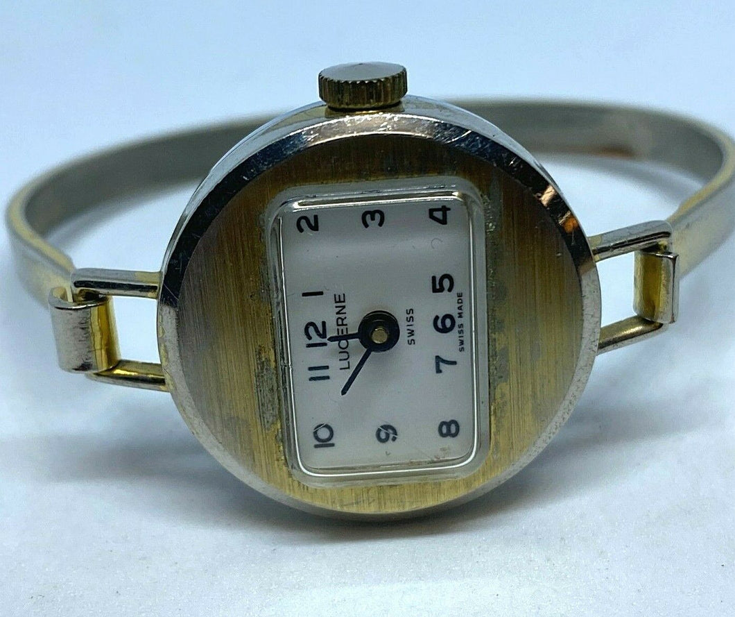 Vintage Lucerne Swiss Gold Tone Lady Cuff Bangle Hand-Wind Mechanical Watch Hour