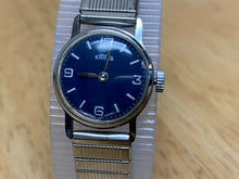 Load image into Gallery viewer, Vintage EMES Lady Rounded Silver Blue Stretch Hand-Wind Mechanical Watch Hours
