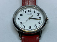 Load image into Gallery viewer, Timex Lady 30m Silver White Leather Band Analog Quartz Watch Hours~New Battery
