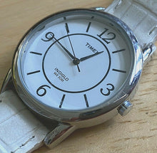 Load image into Gallery viewer, Timex Indiglo Men 30m Silver White Leather Analog Quartz Watch Hours~New Battery

