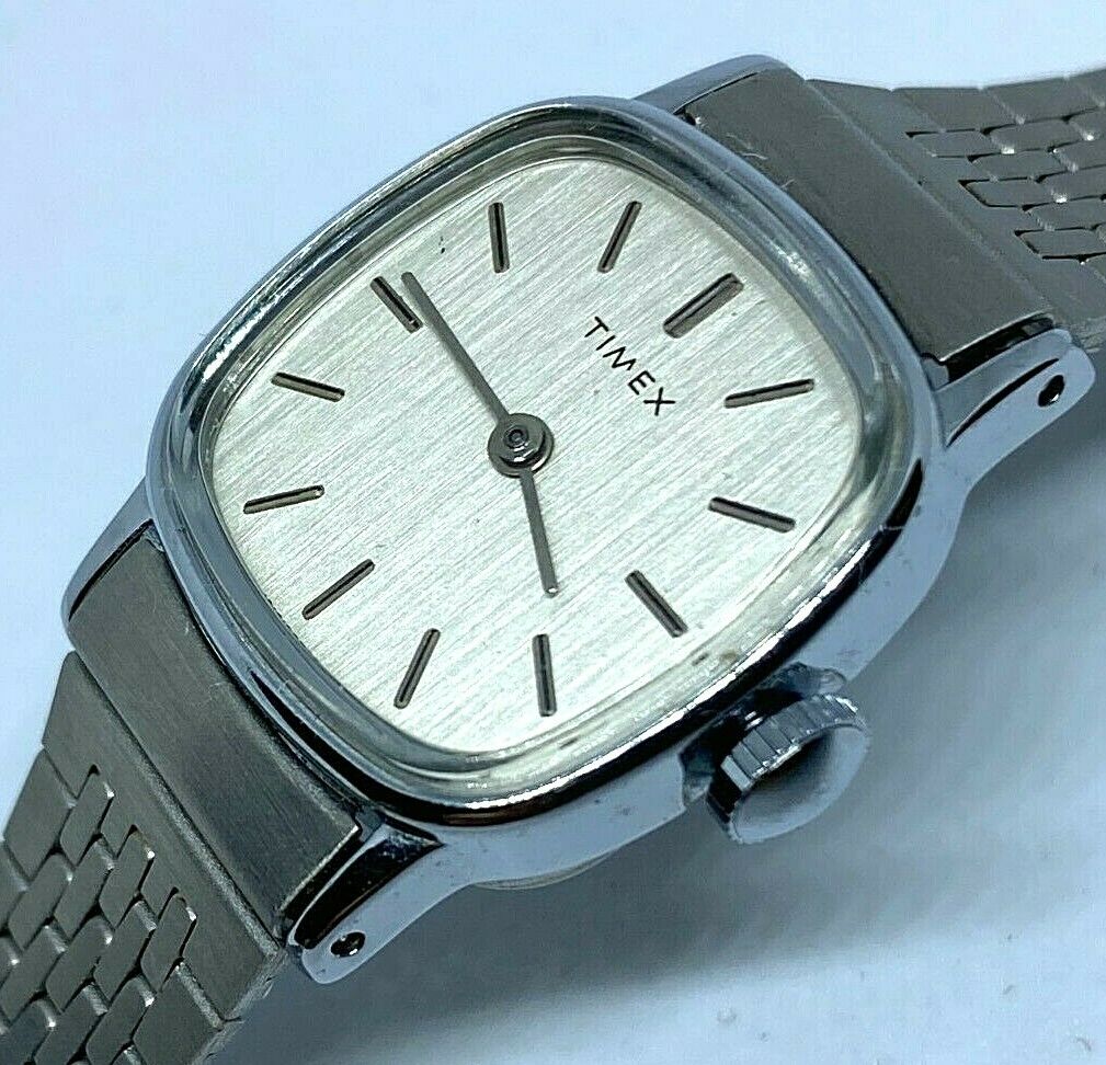 Unused Vintage Timex Lady Silver Barrel Hand-Wind Mechanical Watch Hours