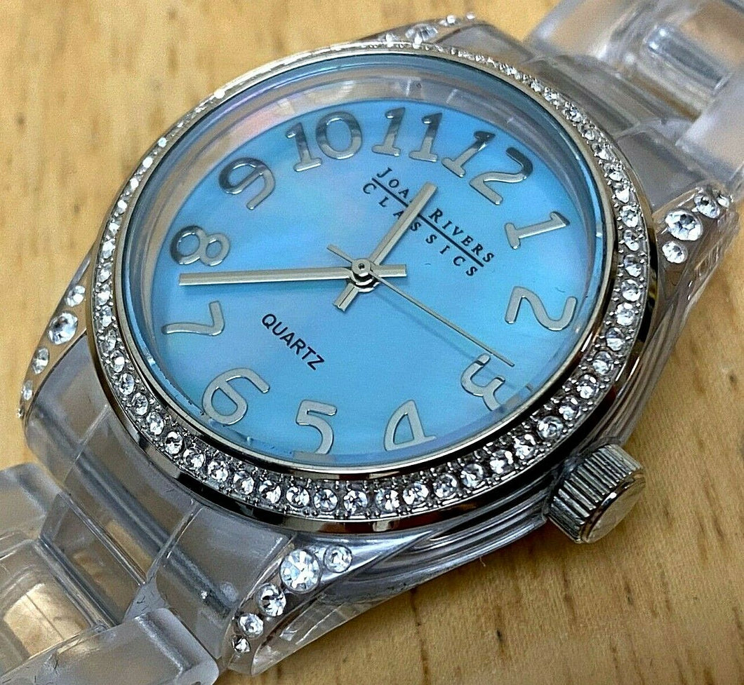 Joan Rivers Men Lady Clear Plastic Rhinestone Analog Quartz Watch Hours~New Batt