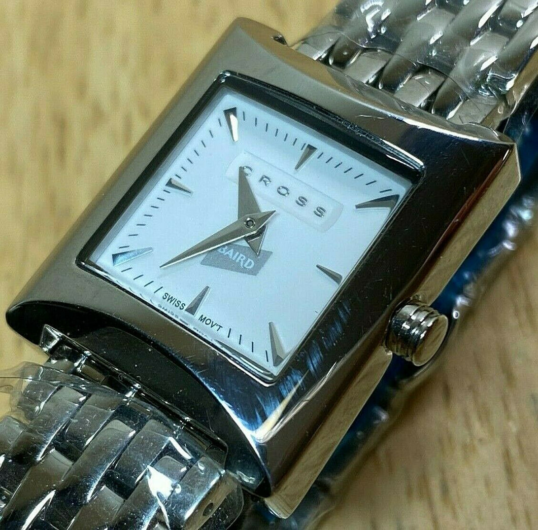 Unused Cross Men Lady Swiss Movt Silver Square Analog Quartz Watch Hour~New Batt