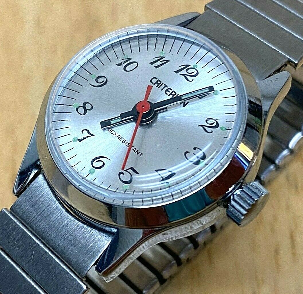 Vintage Criterion Lady Silver Stretch Band Beefy Hand-Wind Mechanical Watch Hour