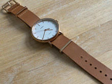 Load image into Gallery viewer, Timex Indiglo Men 30m Rose Gold White Leather Analog Quartz Watch Hours~New Batt
