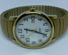Load image into Gallery viewer, Timex Indiglo Mens 30m Gold-White Stretch Analog Quartz Watch Hours~New Battery
