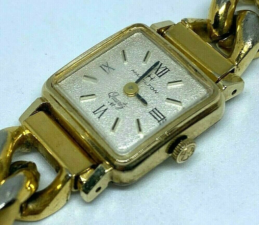 Vintage Hamilton Lady 10k Gold Filled Square Analog Quartz Watch Hour~New Batter
