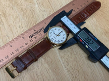 Load image into Gallery viewer, Timex Indiglo Men Gold Tone White Leather Analog Quartz Watch Hour~Date~New Batt
