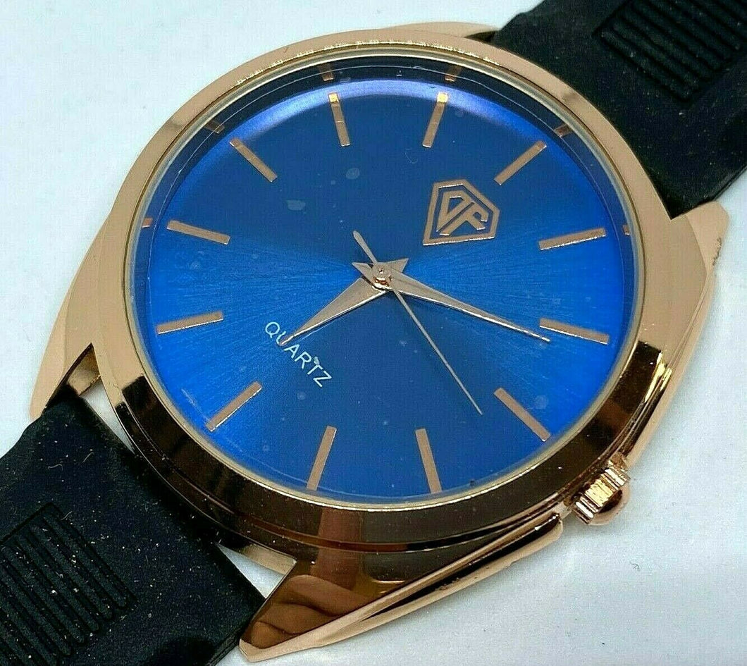 Unused DF Men Japan Movt Rose Gold Blue Dial Analog Quartz Watch Hour~New Batter