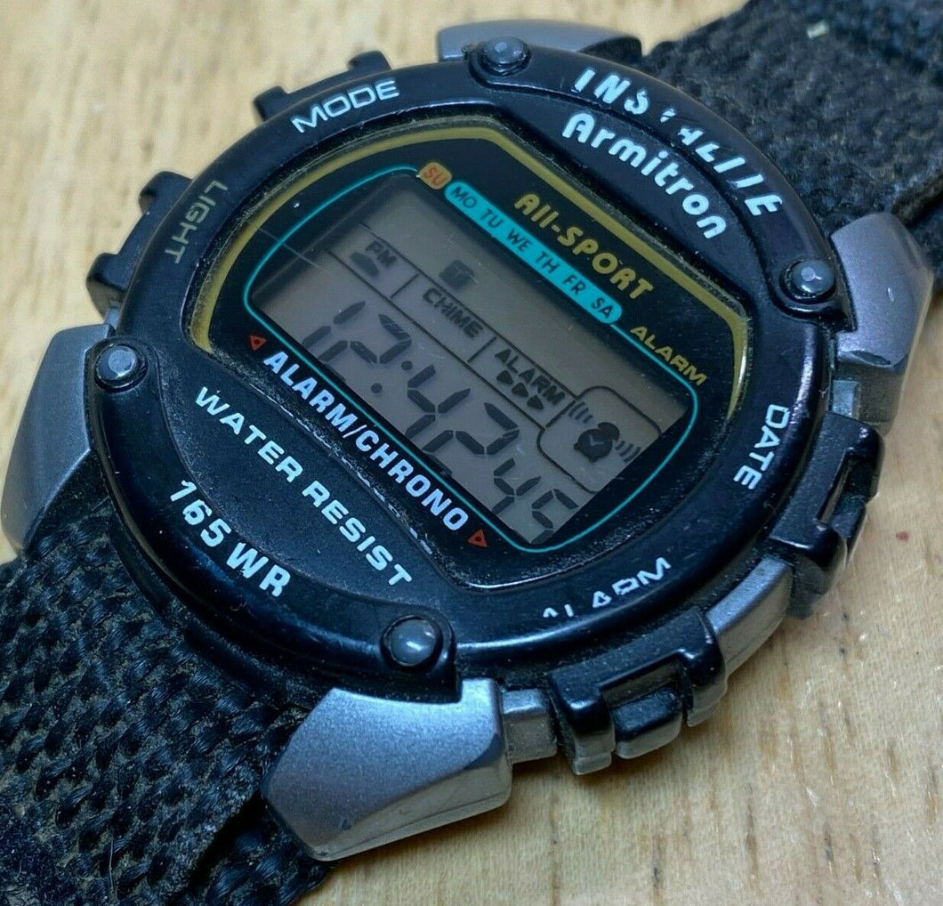 Vintage Armitron 40/6623 Mens 50m Silver Black Digital Alarm Chrono Watch Hours