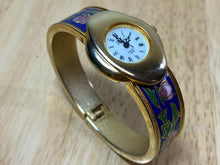 Load image into Gallery viewer, Vivani Lady Enamel Art Deco Gold Cuff Bangle Analog Quartz Watch Hour~New Batter
