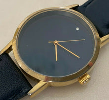Load image into Gallery viewer, Vintage Acent Mens Classic Gold-Black Leather Hand Wind Mechanical Watch Hours
