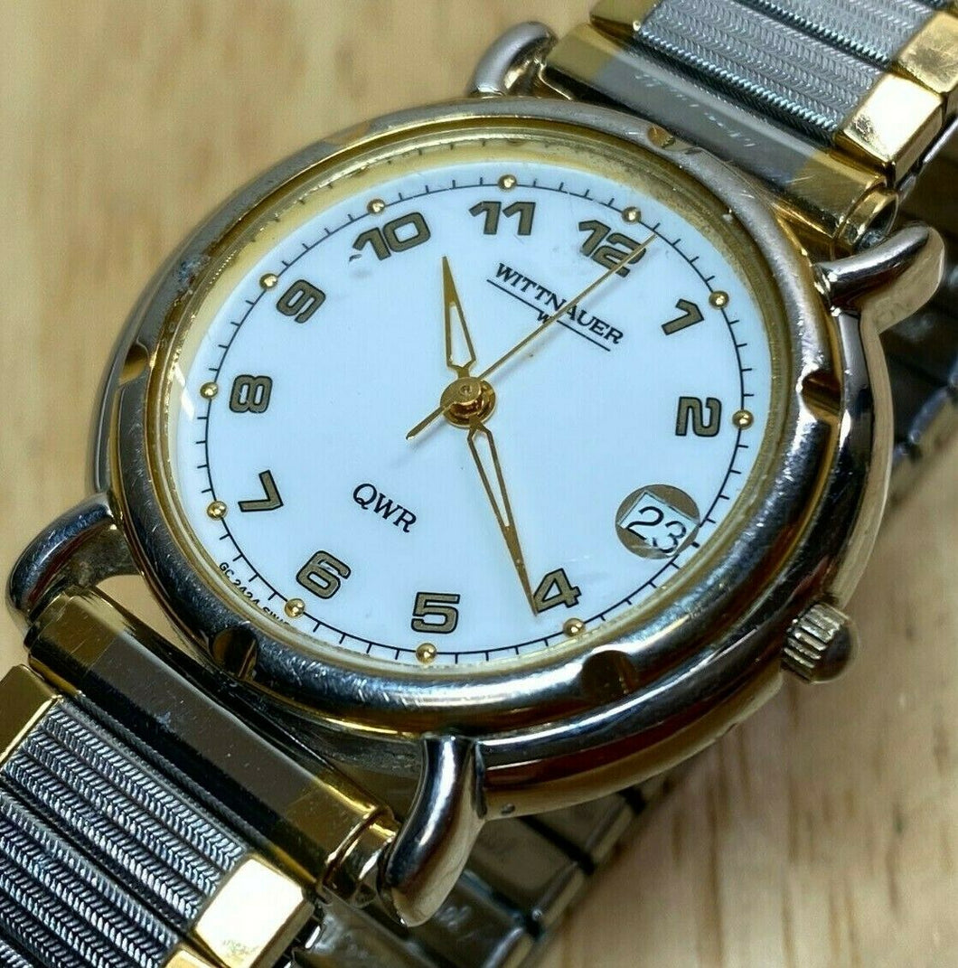Wittnauer QWR Men Lady Dual Tone Swiss Analog Quartz Watch Hour~Date~New Battery