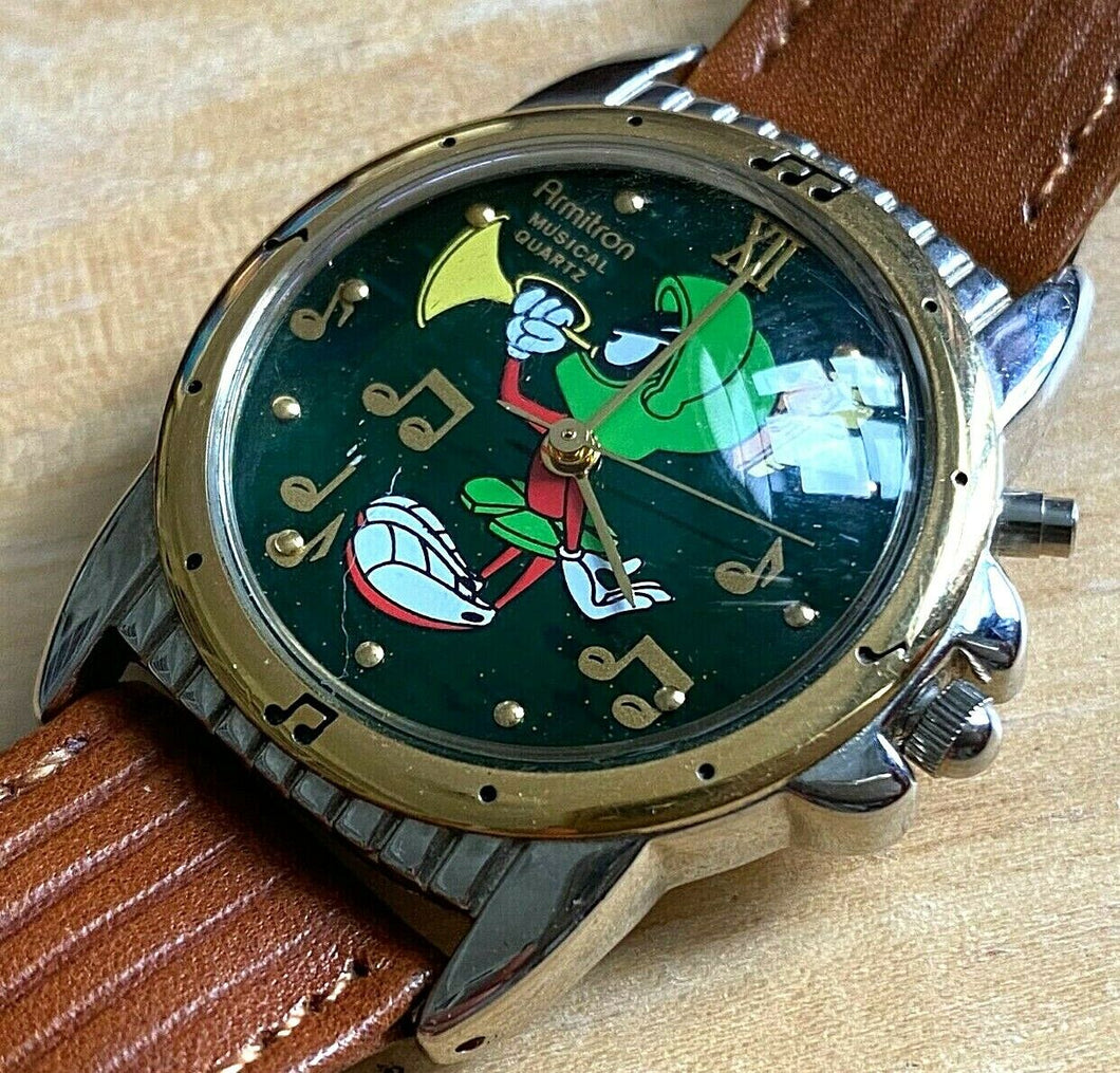 Vintage Armitron Marvin The Martian Analog Quartz Musical Watch Hour~New Battery