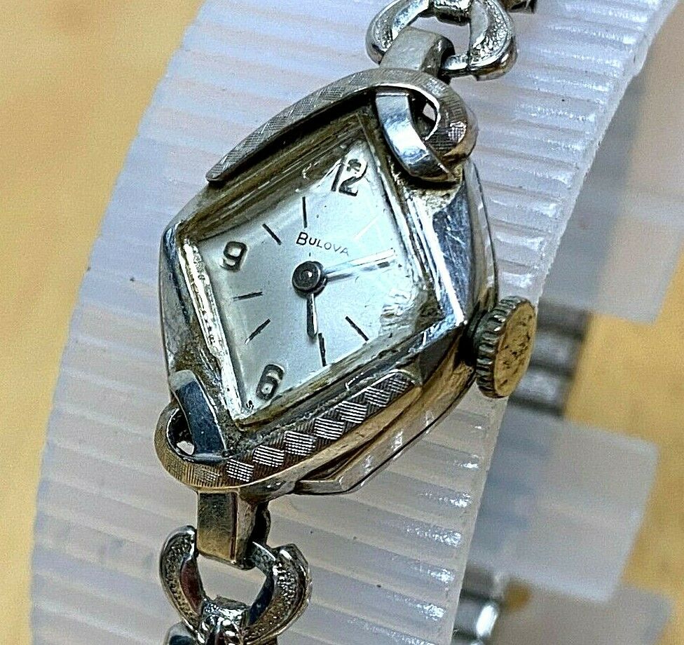 Vintage Bulova Lady 10k RGP GF Band Unique Shape Hand-Wind Mechanical Watch Hour