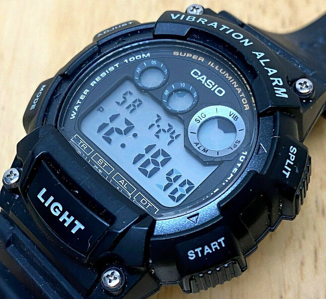 Casio W-735H Mens 100m Black Digital Vibration Alarm Quartz Watch Hours~New Batt