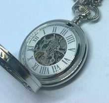 Load image into Gallery viewer, Nice Danbury Mens Half Hunter Silver Roman Skeleton Hand-Wind Pocket Watch Hours
