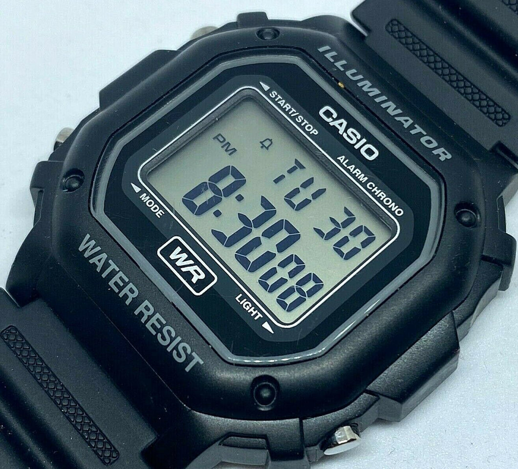 Casio F-108WH Mens All Black Digital Alarm Chrono Quartz Watch Hours~New Battery