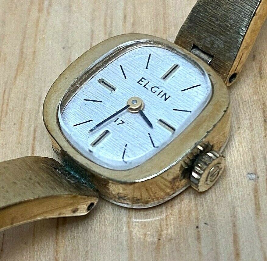 Vintage Elgin Lady 17 Jewels Gold Tone Barrel Hand-Wind Mechanical Watch Hours