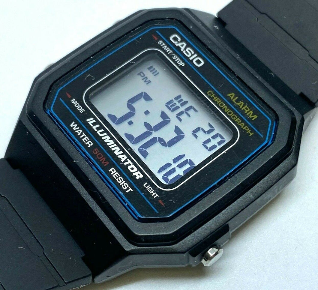 Casio W-217H Mens 50m Black Digital Alarm Chrono Quartz Watch Hours~New Battery