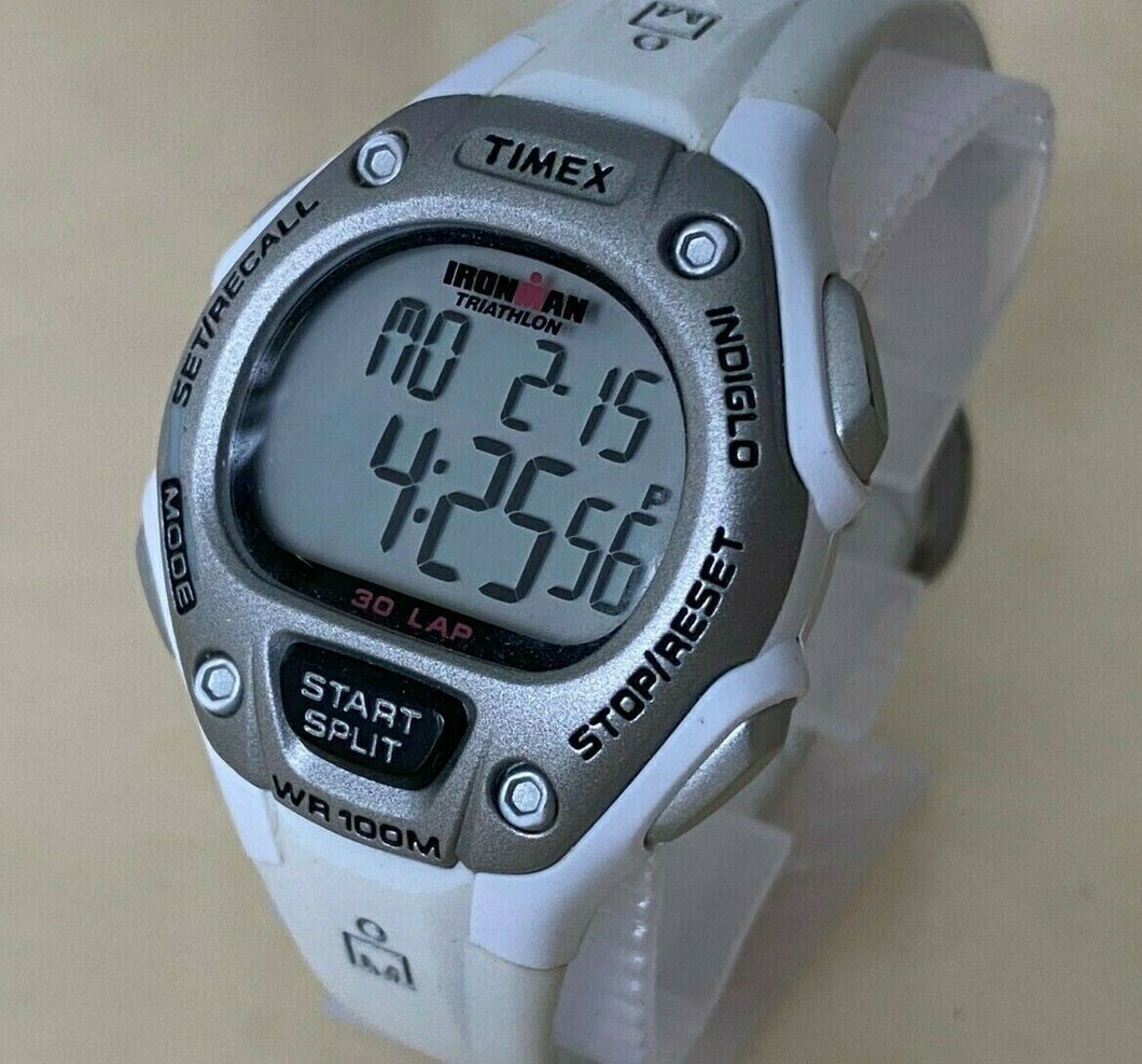 Timex Ironman Lady 100m Silver White Digital Alarm Chrono Watch Hour~New Battery