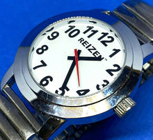 Load image into Gallery viewer, Reizen Mens Silver White Easy Read Stretch Analog Quartz Watch Hours~New Battery
