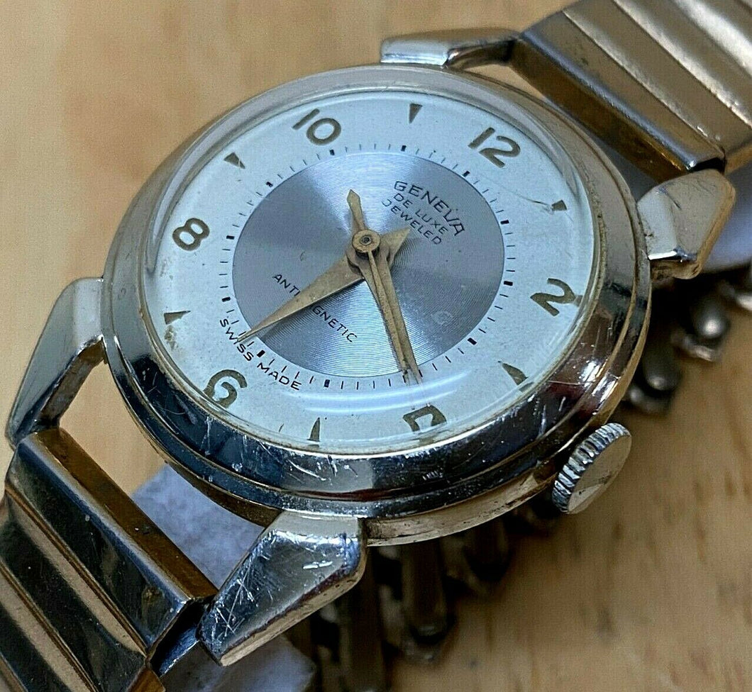 VTG Geneva Swiss Men Aluminum Jeweled Hand-Wind Mechanical Watch Hour ~Runs Slow