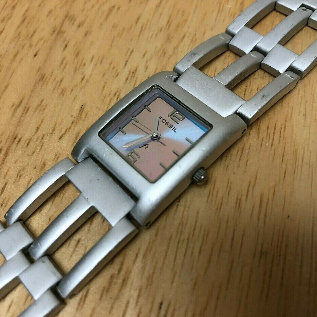 Fossil ES-9451 Lady Solid Aluminum Rectangle Analog Quartz Watch Hour~New Batter