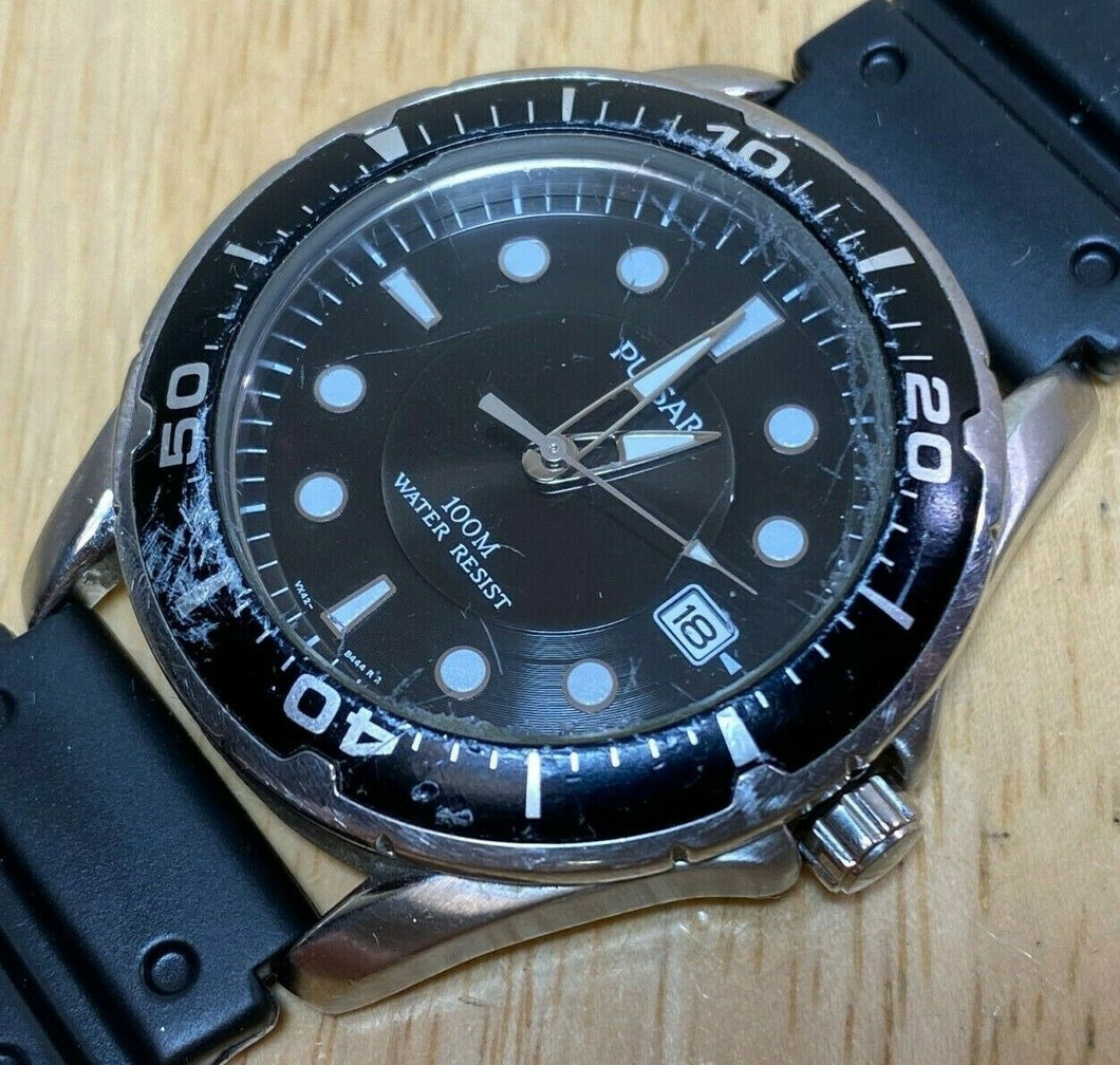 Pulsar By Seiko Men 100m Submariner-Style Analog Quartz Watch Hour~Date~New Batt
