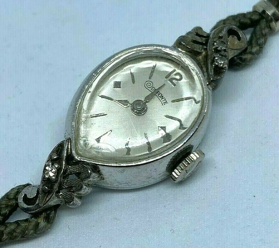 Vintage Dufonte Lady 10k RGP GF 3 Real Diamonds Hand-Wind Mechanical Watch Hours