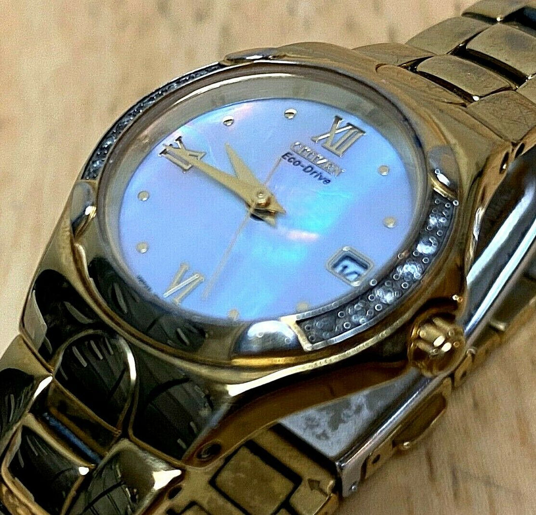 Citizen Eco-Drive E010-H29875 Lady Gold Tone MOP Solar Analog Quartz Watch Hours