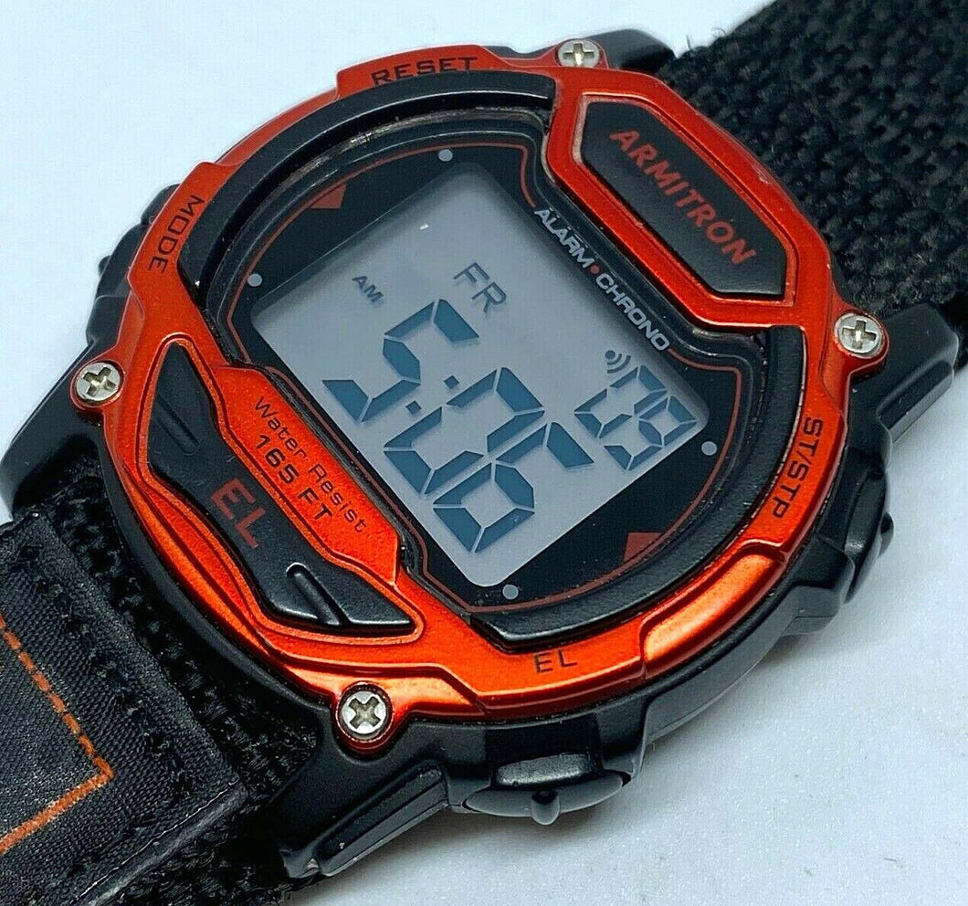 Armitron 40/7541 Men Black Red Display Digital Alarm Chrono Watch Hours~New Batt