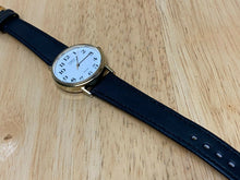 Load image into Gallery viewer, Vintage Timex Men Gold Tone White Dial Leather Analog Quartz Watch Hour~New Batt
