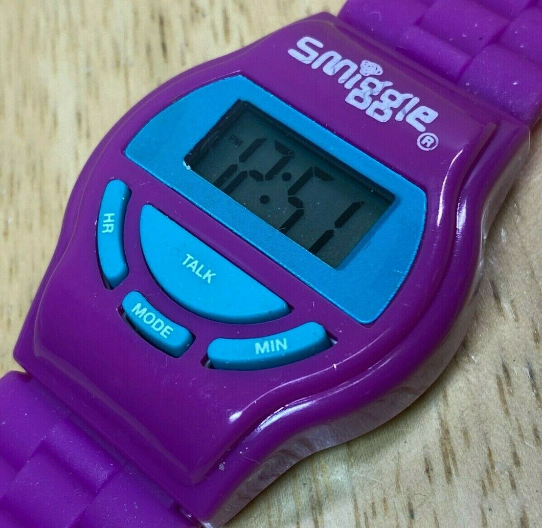 Smiggle Purple Green LCD Digital Quartz Alarm Talking Watch Hours~New Battery