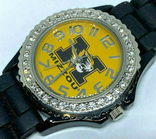 Load image into Gallery viewer, Mizzou Mens Black Yellow Rhinestone Japan Movt Analog Quartz Watch Hour~New Batt
