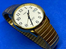 Load image into Gallery viewer, Timex Indiglo Men 30m Gold-White Stretch Analog Quartz Watch Hours~Date~New Batt
