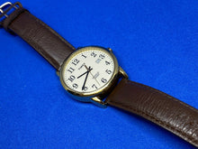 Load image into Gallery viewer, Timex Indiglo Mens Gold Tone Beige Leather Analog Quartz Watch Hours~New Battery
