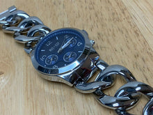 Load image into Gallery viewer, SO &amp; CO Lady Silver Blue Thick Chain Bracelet Analog Quartz Watch Hours~New Batt
