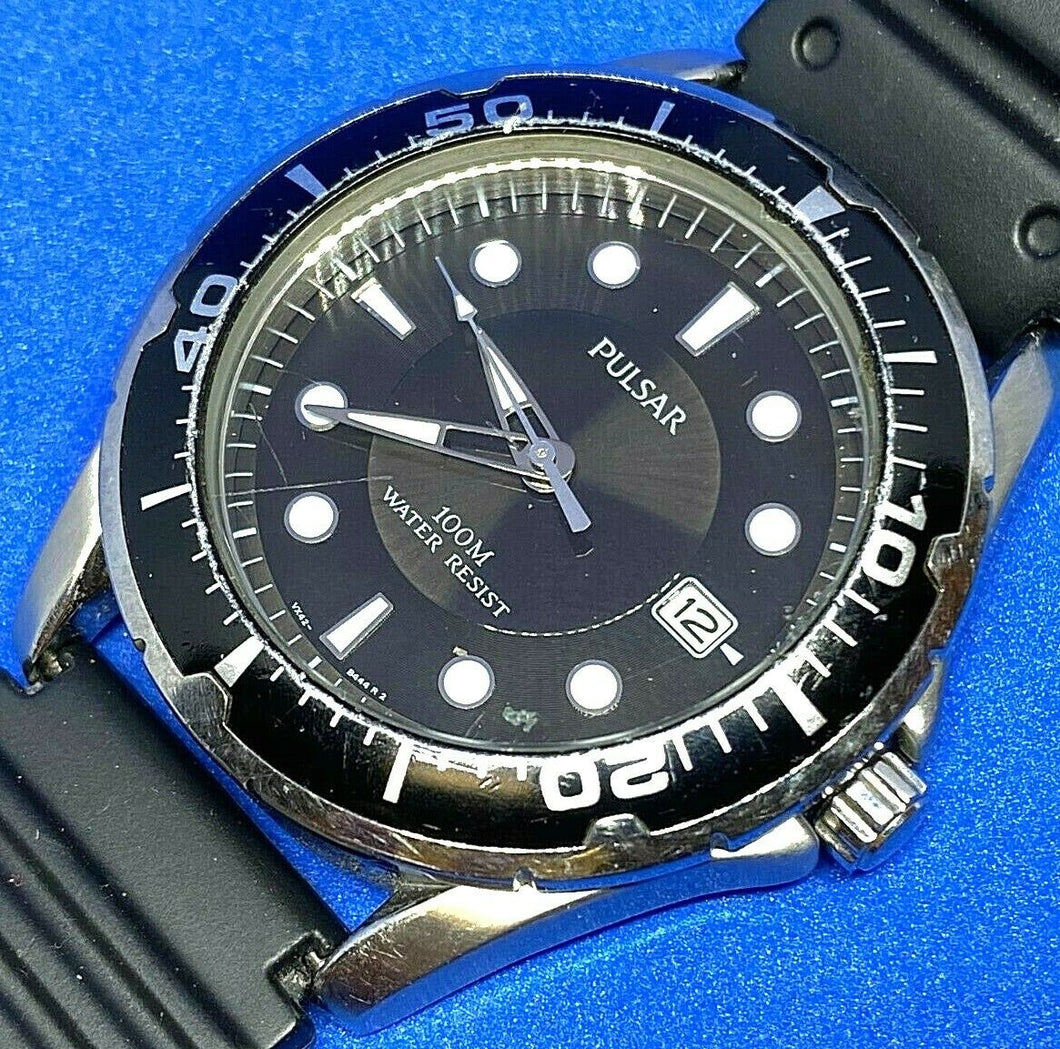 Pulsar By Seiko Men 100m Submariner-Style Analog Quartz Watch Hour~Date~New Batt