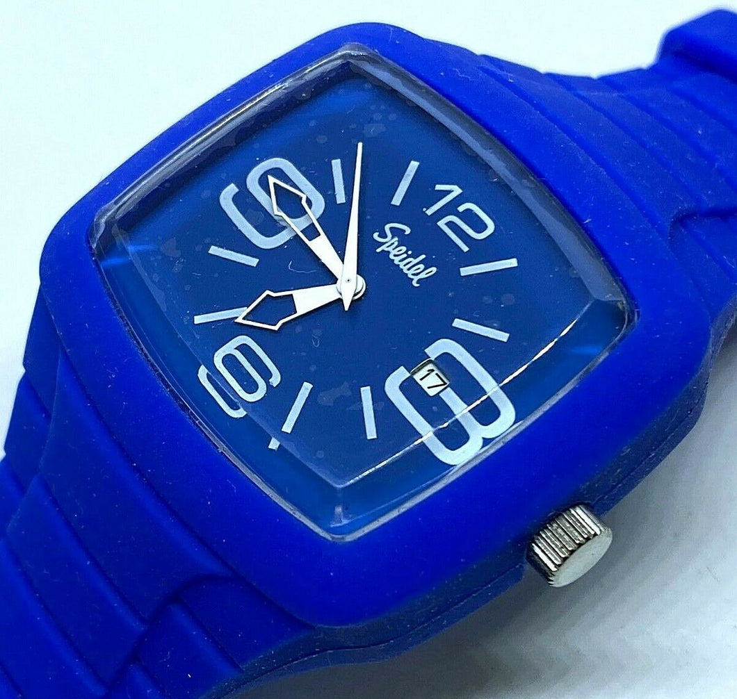 Unused Speidel Mens 50m Blue Barrel Analog Quartz Watch Hours~Date~New Battery