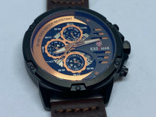 Load image into Gallery viewer, Unused Kademan Mens 30m Gun Metal Leather Analog Quartz Watch Hours~New Battery
