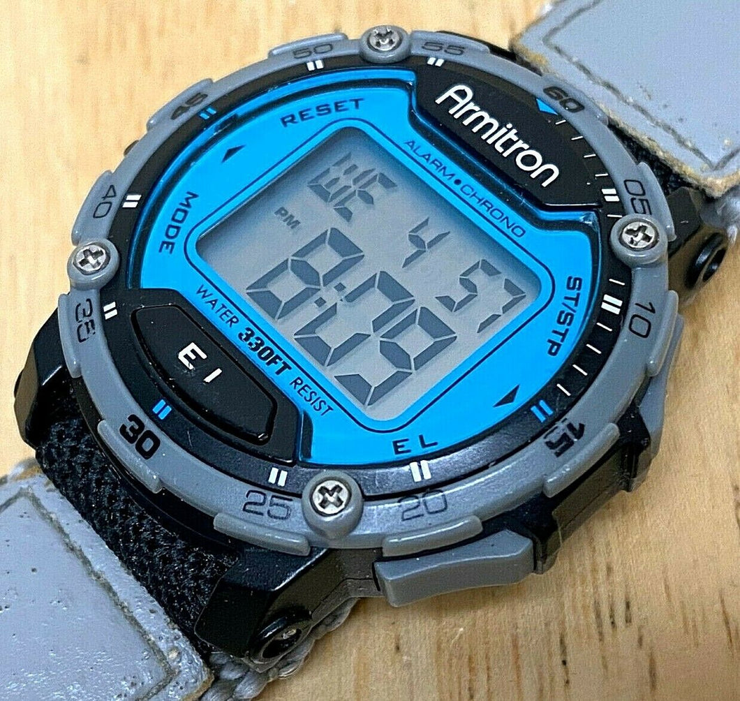 Armitron 40/8291 Mens 100m Blue Face Digital Alarm Chrono Watch Hour~New Battery