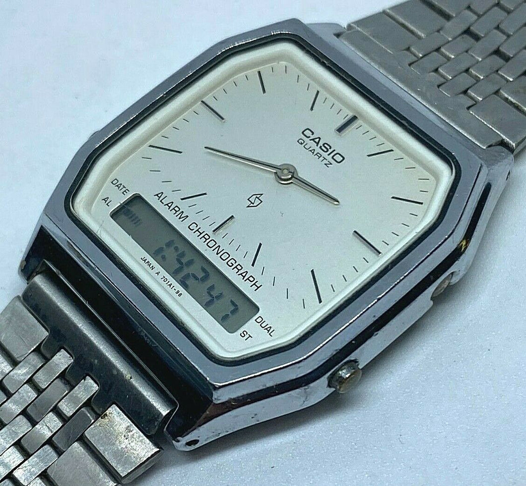 Vintage Casio AQ-200 Module 303 Men Analog Digital Chrono Watch Hour~New Battery