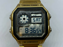 Load image into Gallery viewer, SKMEI Mens 50m Gold-Black Square Digital Alarm Chrono Watch Hours~New Battery
